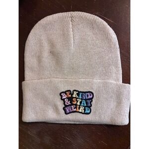 Handmade Be Kind & Stay Weird Embroidered Beanie Cream Oatmeal